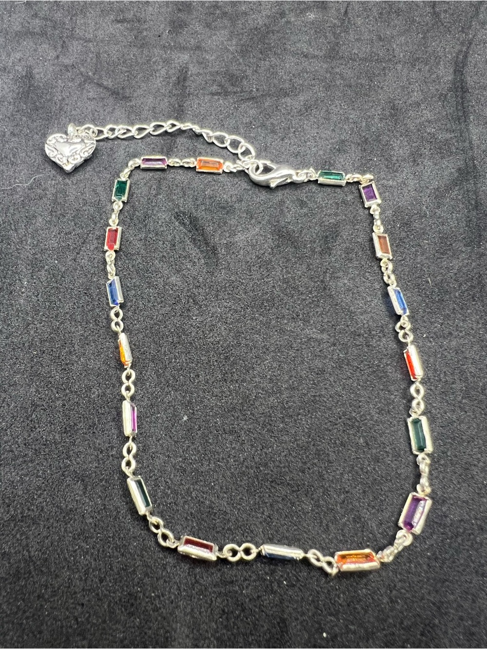 Multicolor Crystal and Silver Tone Anklet